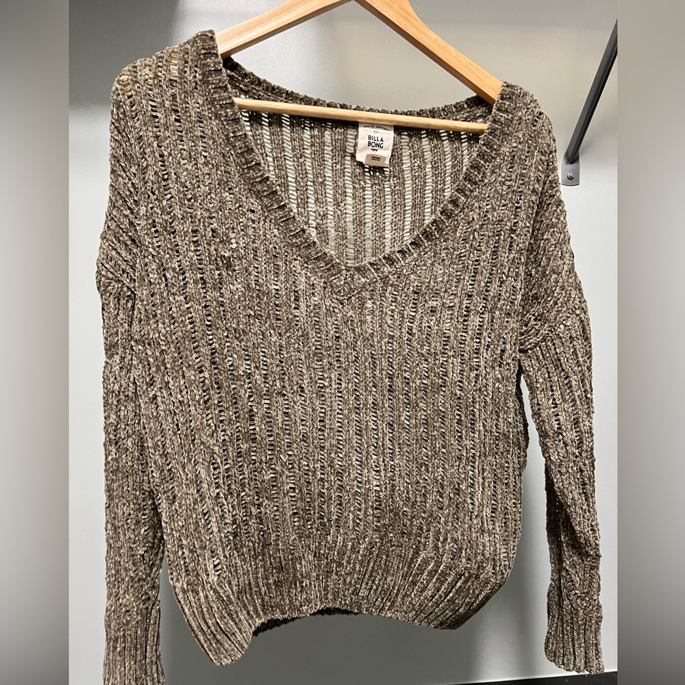 Billabong Green Chenille Vneck Sweater
